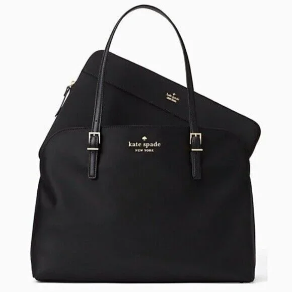 Kate Spade Large Laptop Tote Womens Black Nylon Leather Shoulder Bag Marybeth